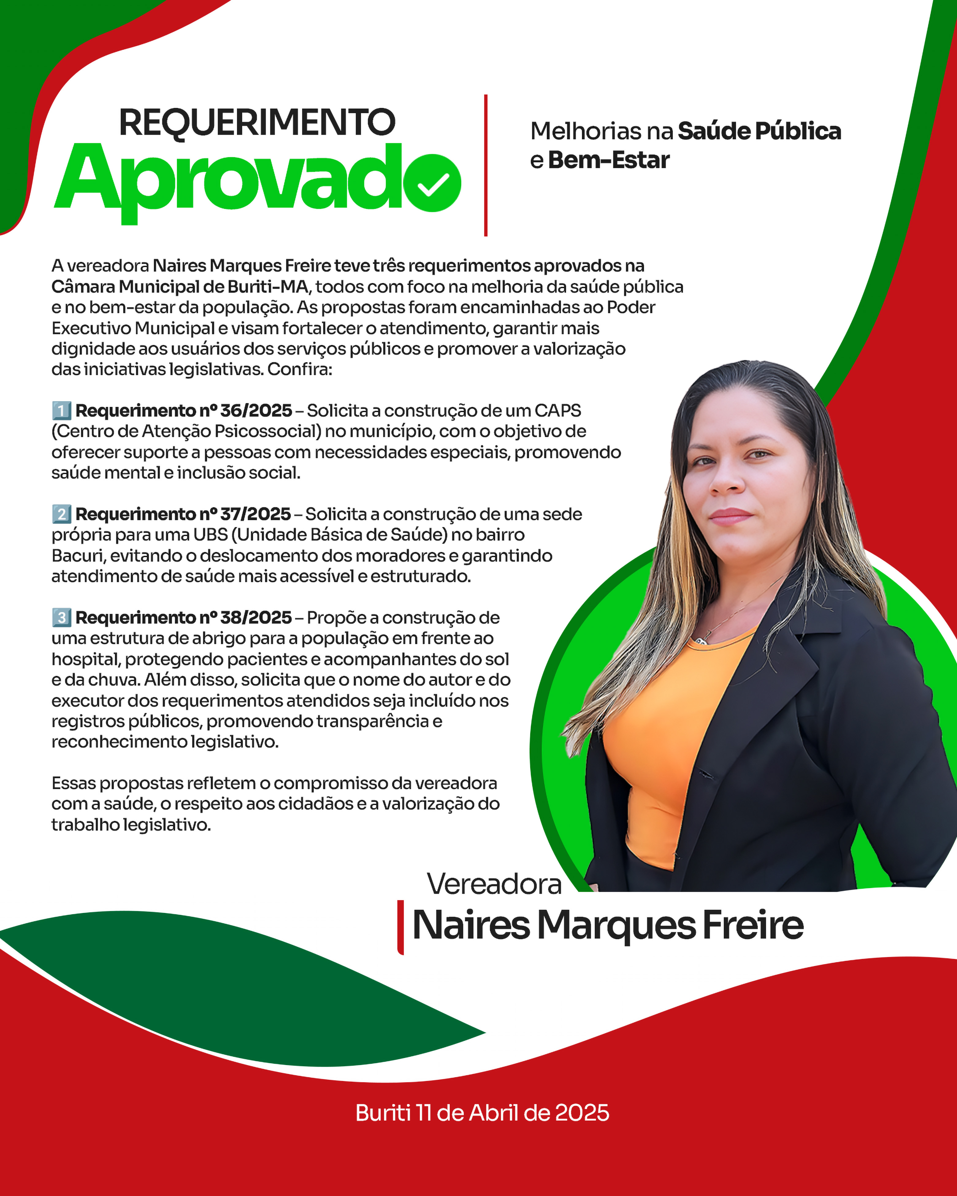 Requerimento Aprovado na Sessão do dia 11-04-2025 - Vereadora Naires Marques Freire