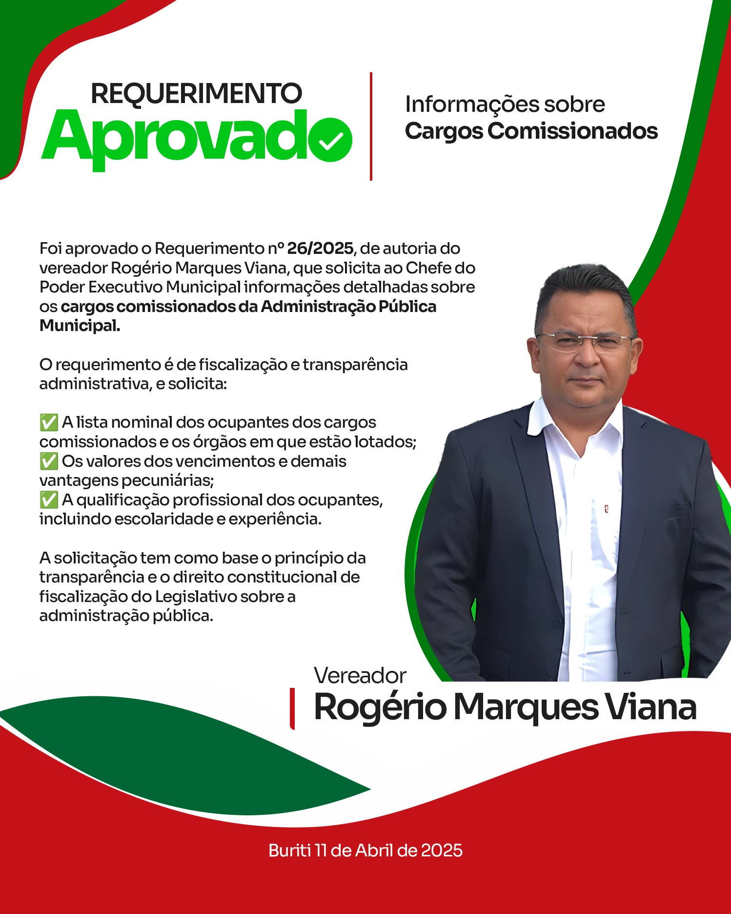 Requerimento Aprovado na Sessão do dia 11-04-2025 - Vereador Rogério Marques Viana